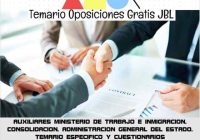 temario oposicion AUXILIARES MINISTERIO DE TRABAJO E INMIGRACION: CONSOLIDACION: ADMINISTRACION GENERAL DEL ESTADO: TEMARIO ESPECIFICO Y CUESTIONARIOS